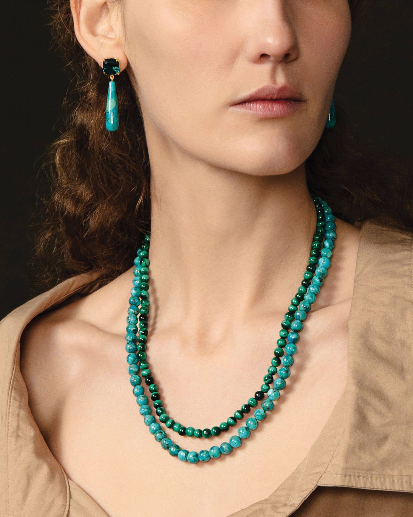 Crystal Teardop Stone Stud 18k Gold Vermeil, Turquoise, Crystal