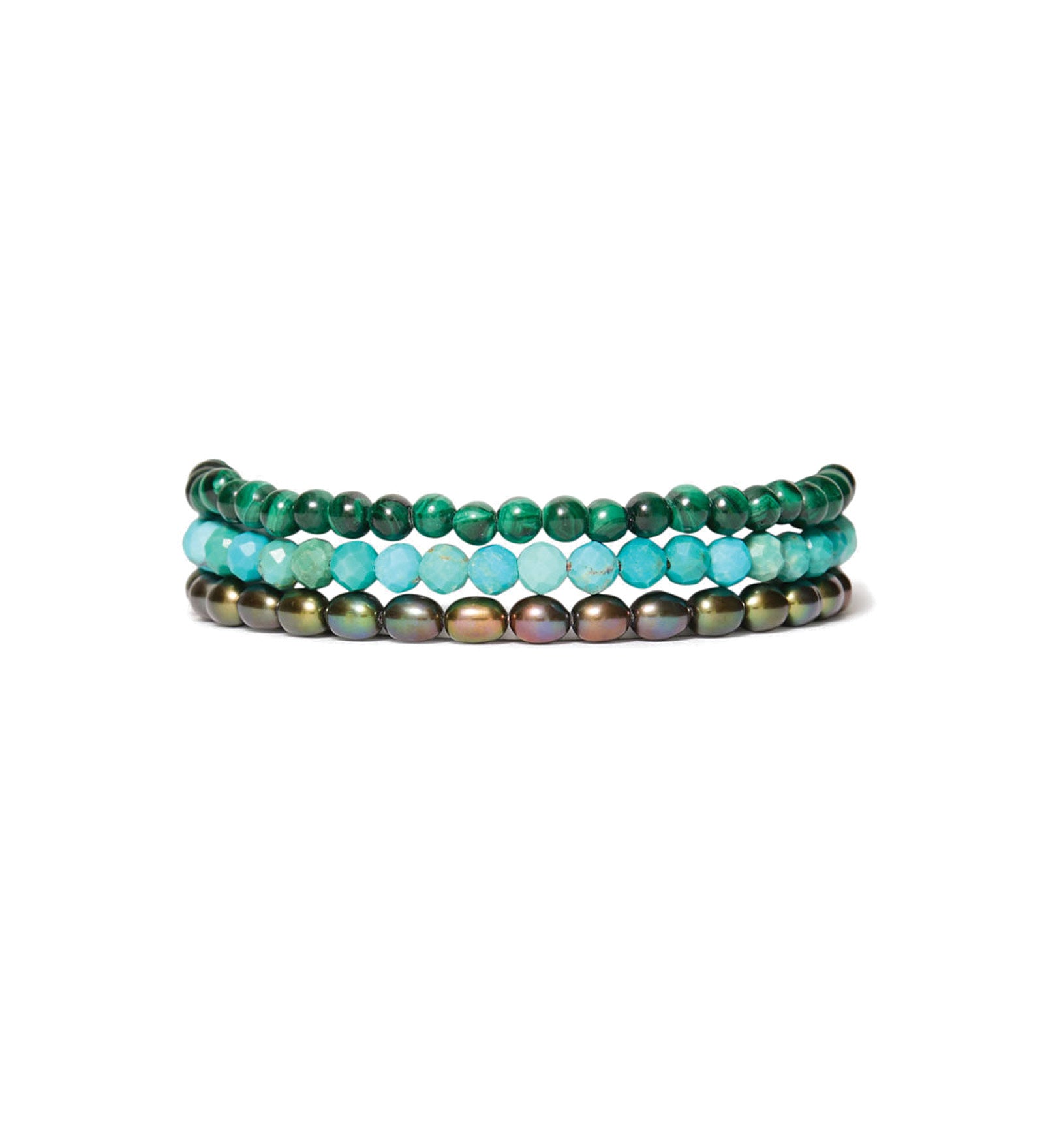 3 Wrap Stone Bracelet 18k Gold Vermeil, Turquoise, Malachite, Pearl