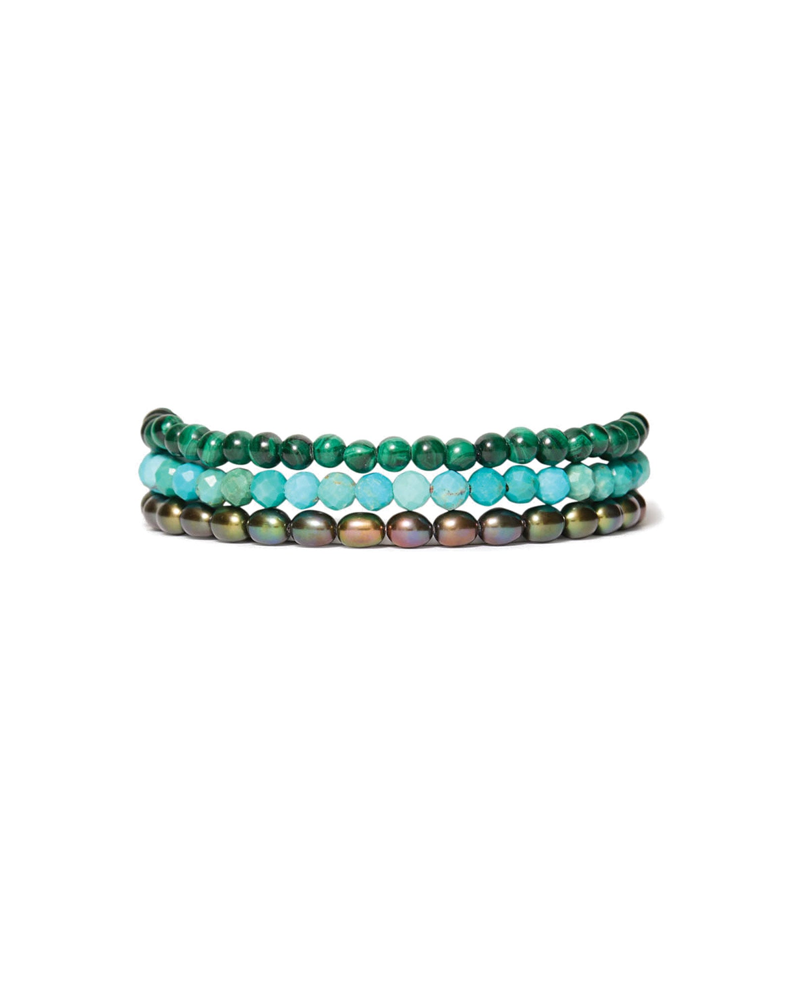 3 Wrap Stone Bracelet 18k Gold Vermeil, Turquoise, Malachite, Pearl