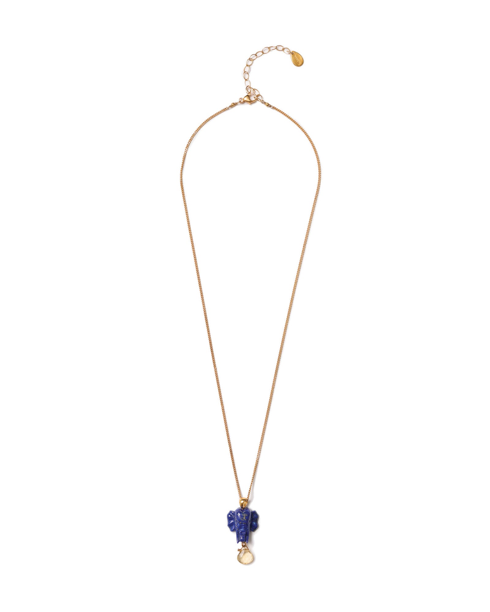 Elephant Stone Drop Necklace 18k Gold Vermeil, Lapis, Citrine