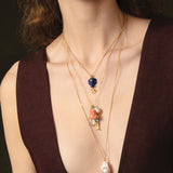 Elephant Stone Drop Necklace 18k Gold Vermeil, Lapis, Citrine