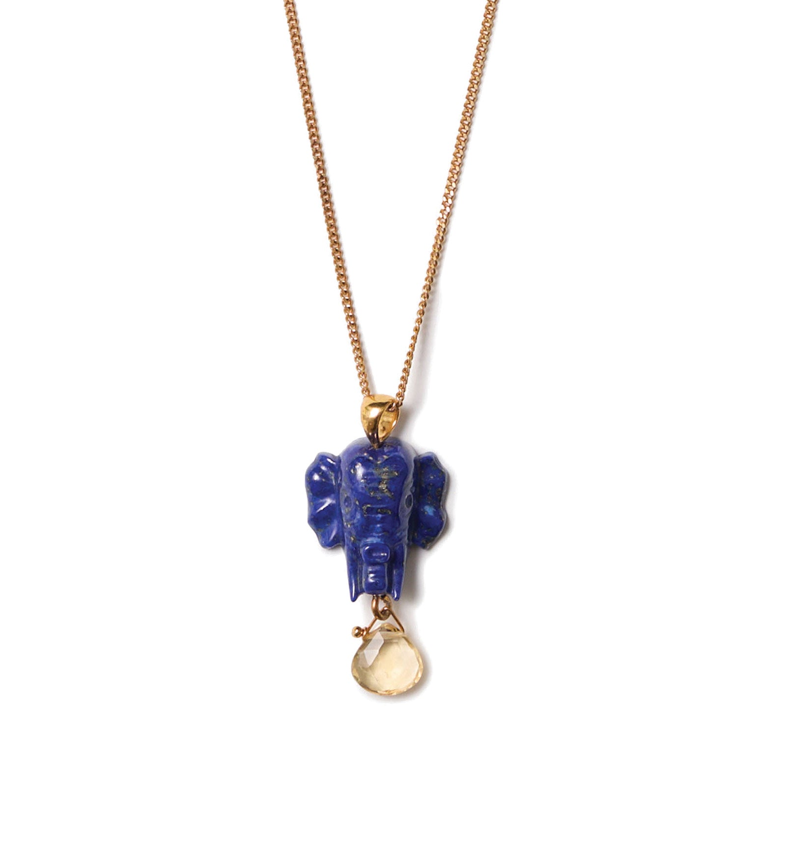 Elephant Stone Drop Necklace 18k Gold Vermeil, Lapis, Citrine