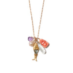Fish & Buddha Charm Necklace 18k Gold Vermeil, Amethyst, Baroque Pearl, Labradorite