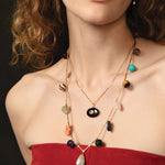 Mixed Stone Charm Necklace 18k Gold Plated, Pearl, Aquamarine, Turquoise