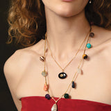 Mixed Stone Charm Necklace 18k Gold Plated, Pearl, Aquamarine, Turquoise