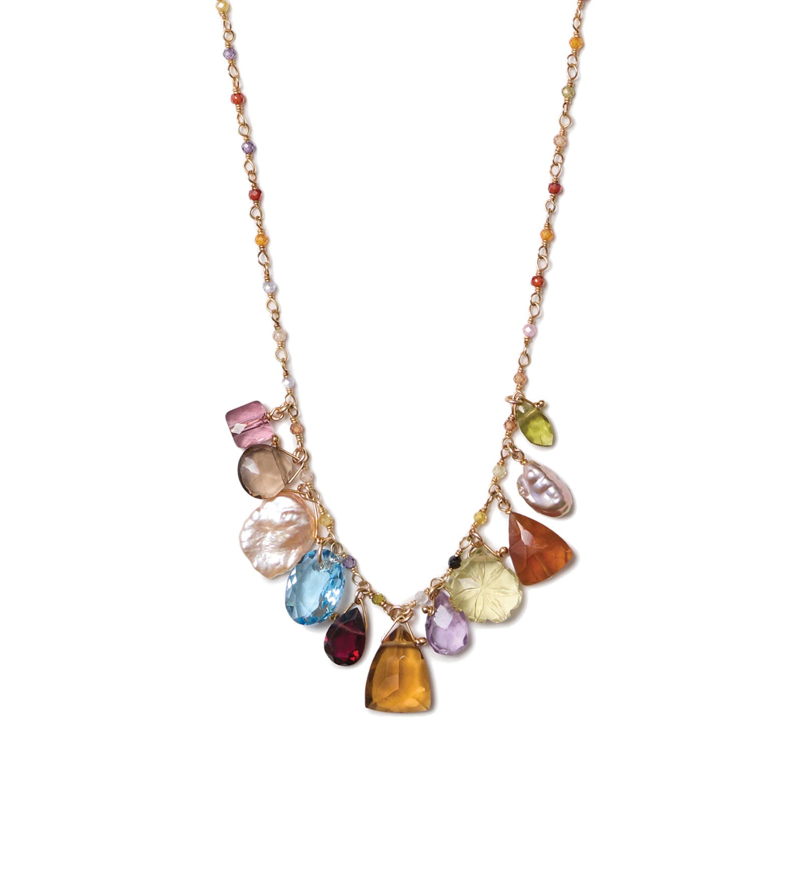 Mixed Stone & Crystal Necklace 18k Gold Vermeil, Quartz, Crystal, Amethyst