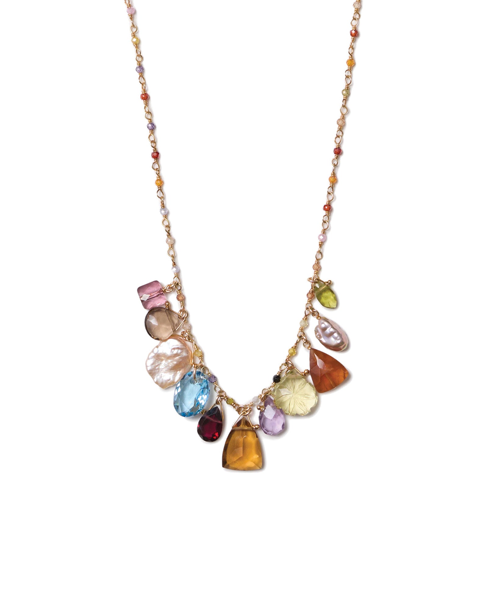 Mixed Stone & Crystal Necklace 18k Gold Vermeil, Quartz, Crystal, Amethyst