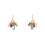 Mix Stone & Crystal Cluster Earring 18k Gold Vermeil, Citrine, Garnet, Crystal, Peridot, Smokey Quartz