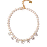 Seven Pendant Pearl Necklace 18k Gold Vermeil, Freshwater Pearl, Quartz
