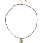 Oval Stone Inlay Necklace 18k Gold Vermeil, Phrenite, White Topaz, Iolite