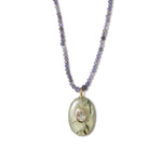Oval Stone Inlay Necklace 18k Gold Vermeil, Phrenite, White Topaz, Iolite