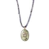 Oval Stone Inlay Necklace 18k Gold Vermeil, Phrenite, White Topaz, Iolite
