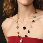 East-West Stone with Inlay Necklace 18k Gold Vermeil, Onyx, Citrine