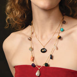 East-West Stone with Inlay Necklace 18k Gold Vermeil, Onyx, Citrine