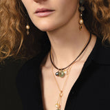 Three Charm Cord Necklace 18k Gold Vermeil, Phrenie, Smoky Quartz, Pearls