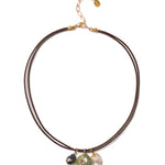 Three Charm Cord Necklace 18k Gold Vermeil, Phrenie, Smoky Quartz, Pearls