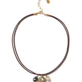 Three Charm Cord Necklace 18k Gold Vermeil, Phrenie, Smoky Quartz, Pearls