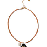 Tan Leather Two Charm Necklace 18k Gold Vermeil, Onyx, Citrine