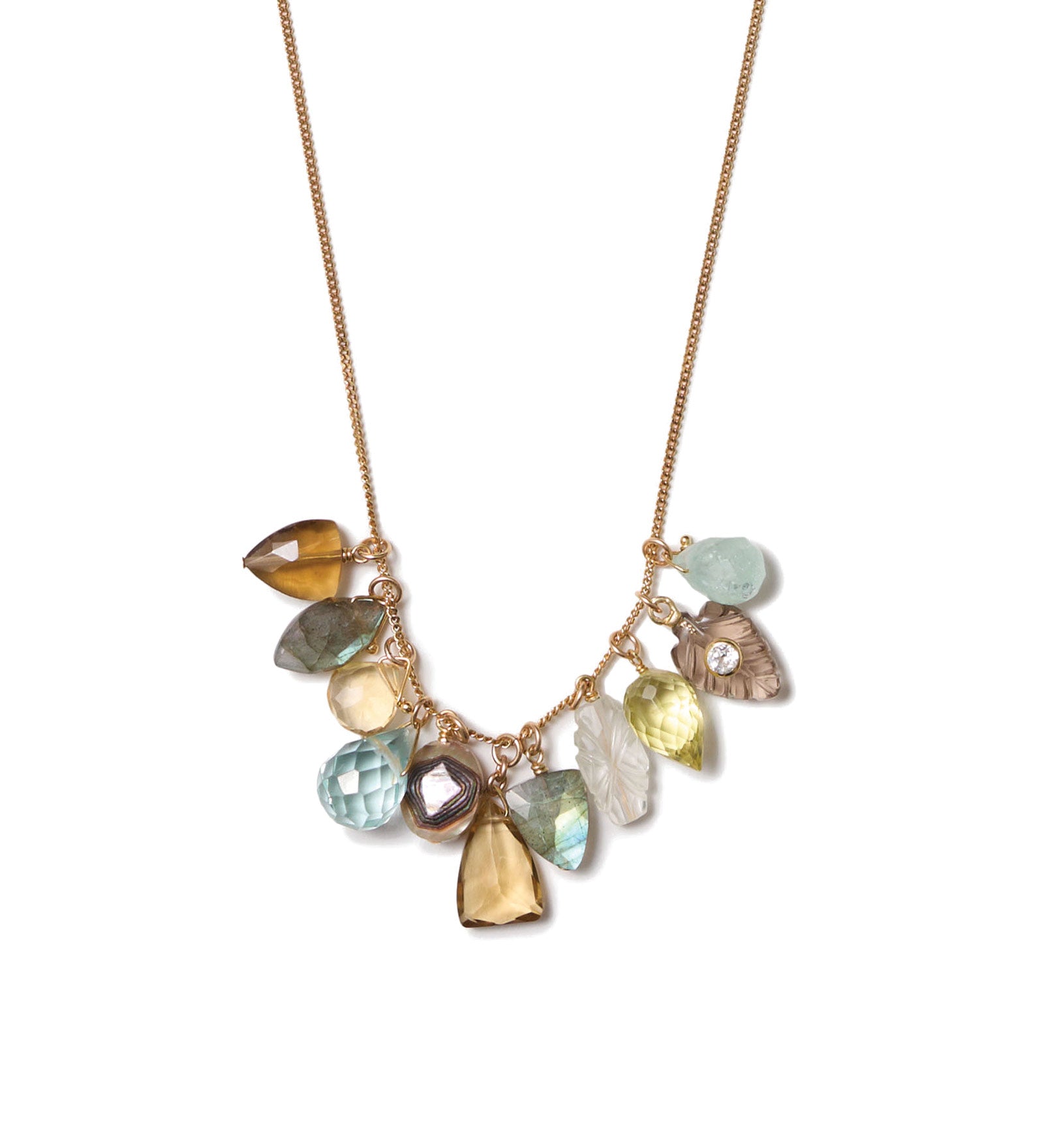 Mix Stone Drop Charm Necklace 18k Gold Vermeil, Labradorite, Citrine