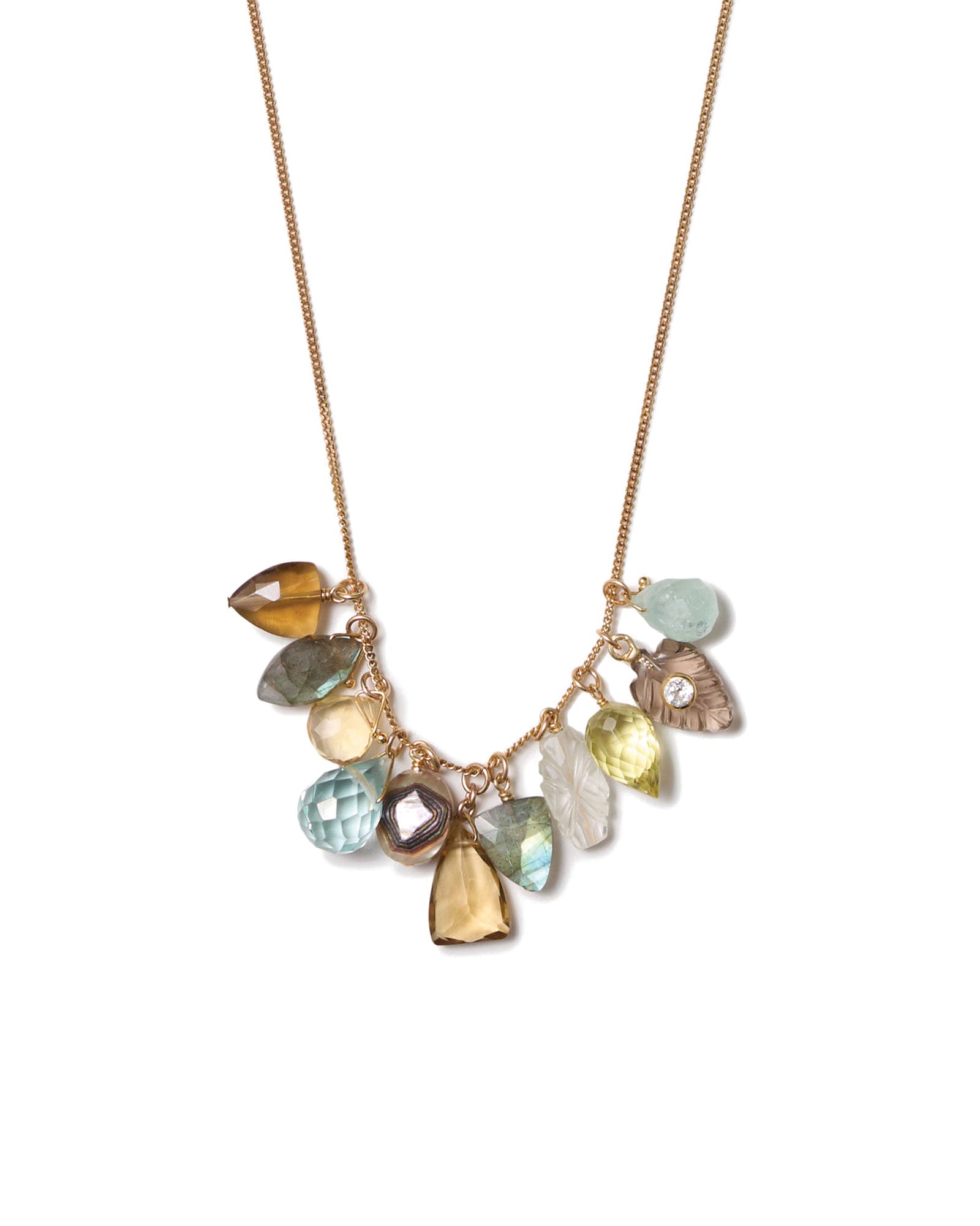 Mix Stone Drop Charm Necklace 18k Gold Vermeil, Labradorite, Citrine