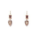Drop Leaf Earring 18k Gold Vermeil, Garnet, Smoky Quartz