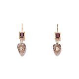 Drop Leaf Earring 18k Gold Vermeil, Garnet, Smoky Quartz