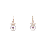 Hexagon Stone Inlay Earring 18k Gold Vermeil, Freshwater Pearl, Clear Quartz