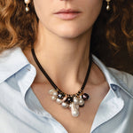 Mix Pearl Leather Cord Necklace 18k Gold Vermeil, Assorted Pearls