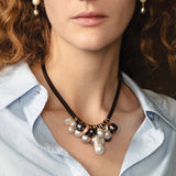 Mix Pearl Leather Cord Necklace 18k Gold Vermeil, Assorted Pearls