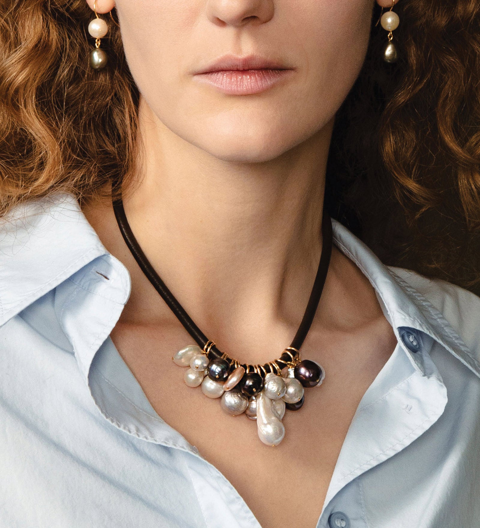 Mix Pearl Leather Cord Necklace 18k Gold Vermeil, Assorted Pearls