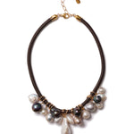 Mix Pearl Leather Cord Necklace 18k Gold Vermeil, Assorted Pearls
