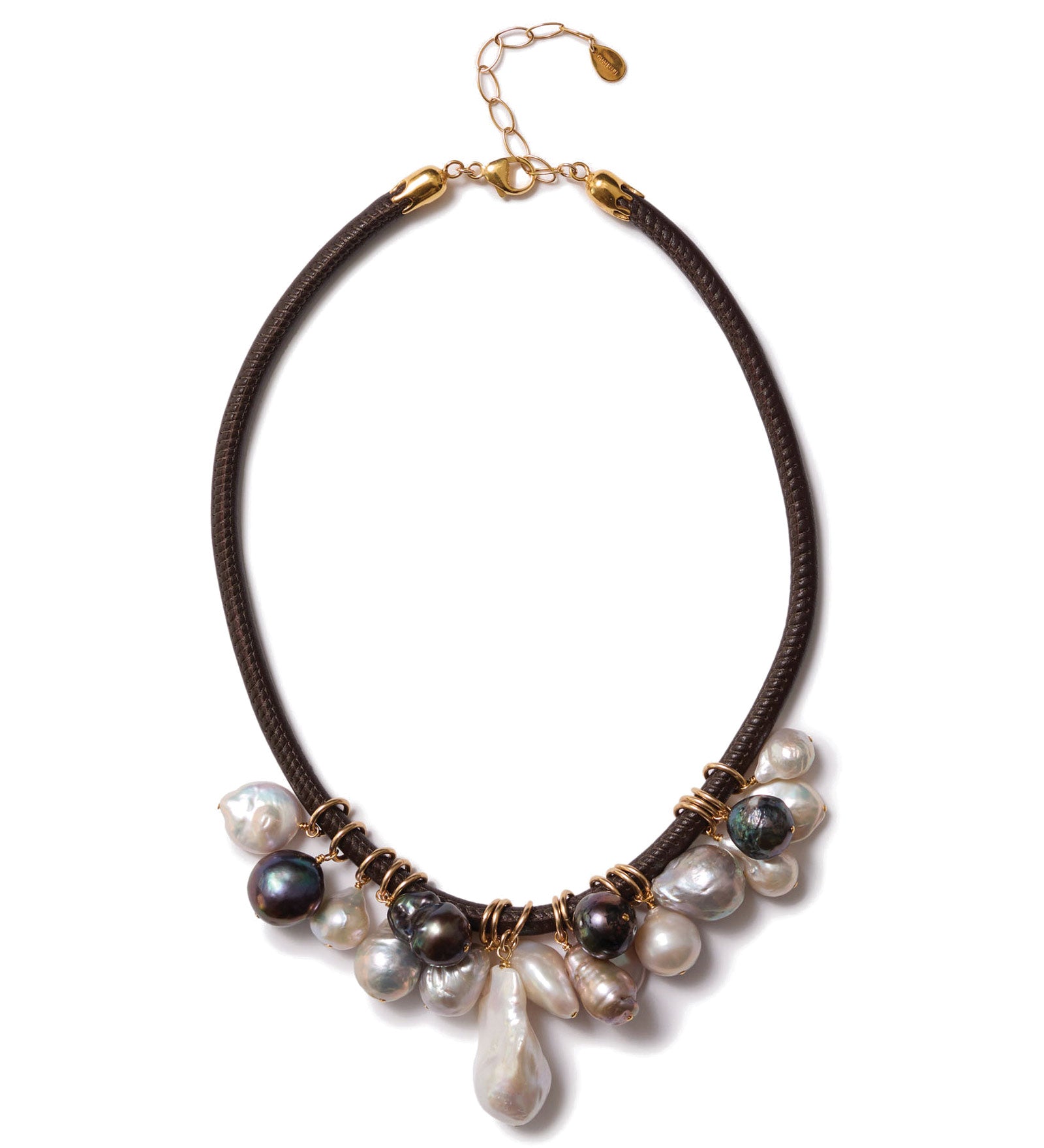 Mix Pearl Leather Cord Necklace 18k Gold Vermeil, Assorted Pearls