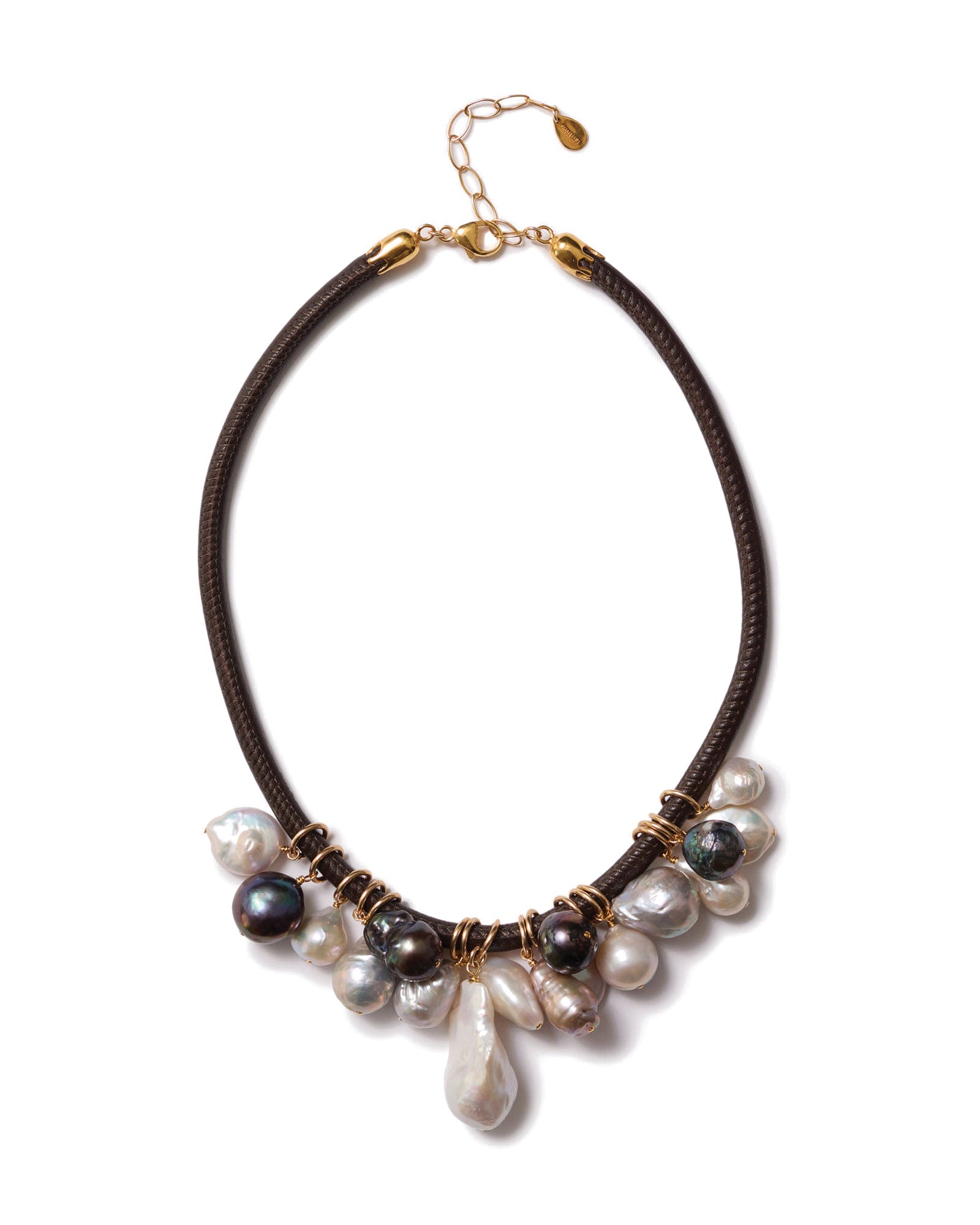 Mix Pearl Leather Cord Necklace 18k Gold Vermeil, Assorted Pearls