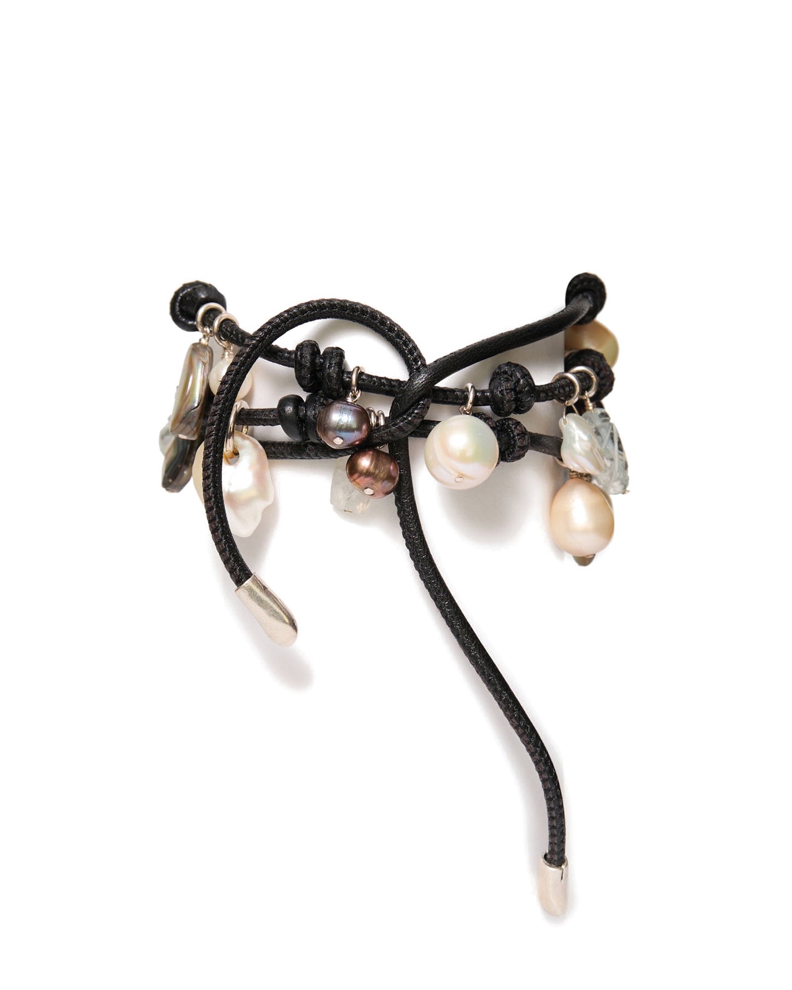 Triple Wrap Bracelet | Black Sterling Silver, Freshwater Pearl, Abalone