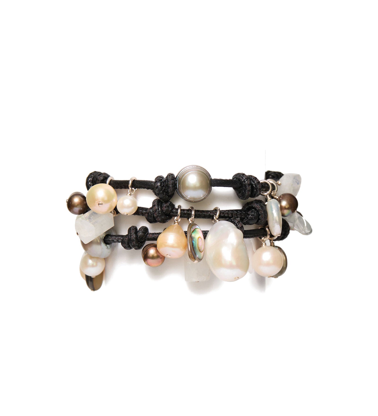Triple Wrap Bracelet | Black Sterling Silver, Freshwater Pearl, Abalone