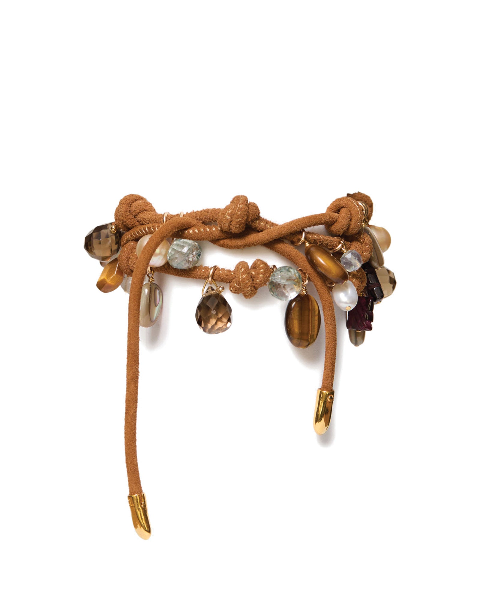 Triple Wrap Bracelet | Camel 18k Gold Vermeil, Freshwater Pearl, Abalone