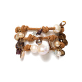 Triple Wrap Bracelet | Camel 18k Gold Vermeil, Freshwater Pearl, Abalone
