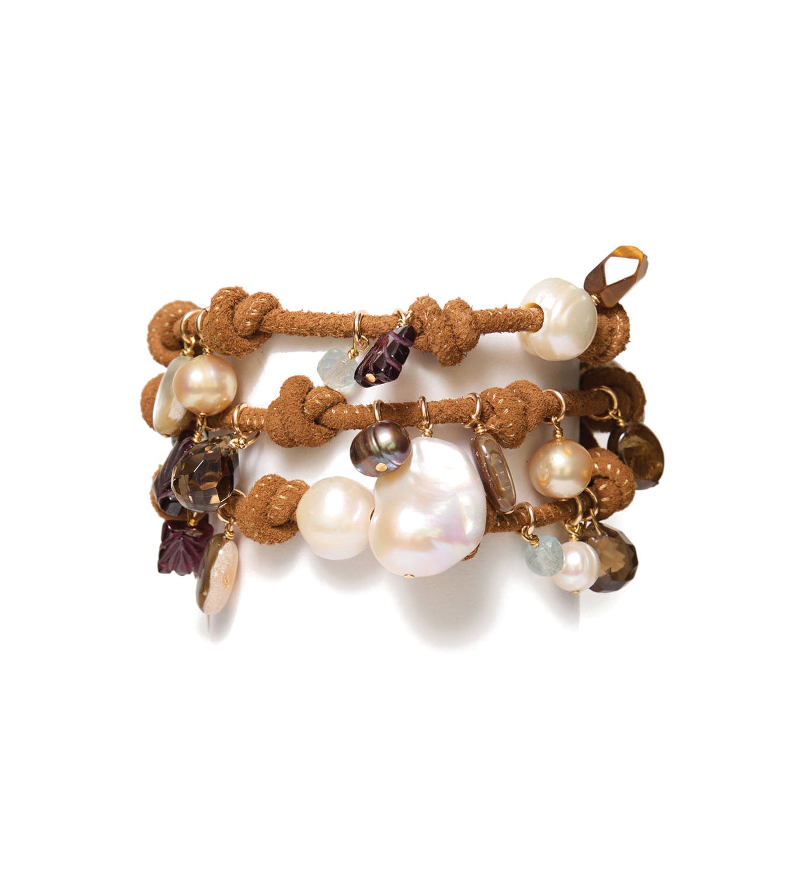 Triple Wrap Bracelet | Camel 18k Gold Vermeil, Freshwater Pearl, Abalone