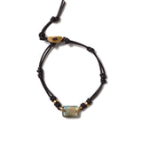 Rectangular Leather Bracelet | Labradorite 18k Gold Vermeil, Labradorite