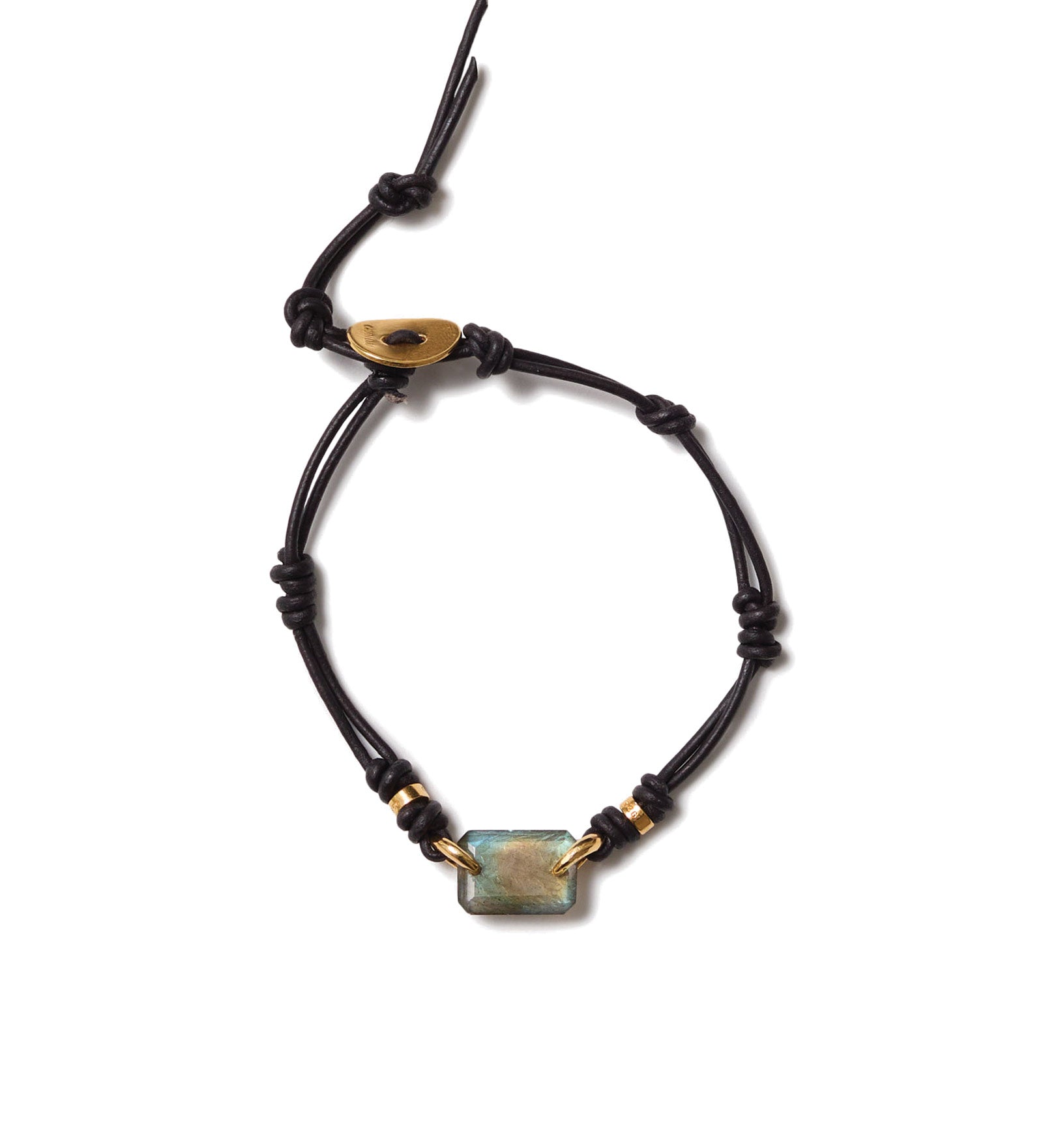 Rectangular Leather Bracelet | Labradorite 18k Gold Vermeil, Labradorite