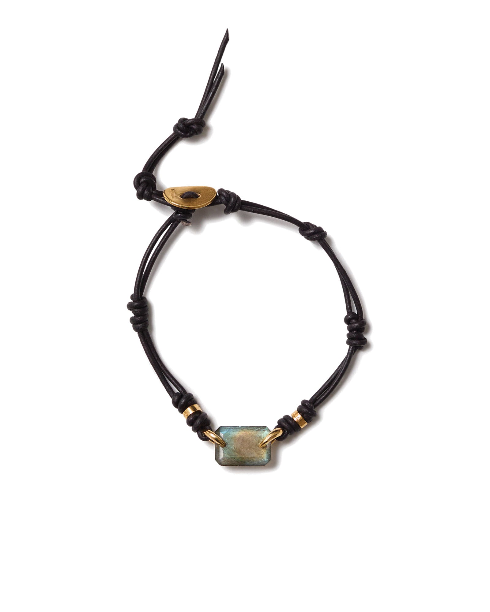 Rectangular Leather Bracelet | Labradorite 18k Gold Vermeil, Labradorite