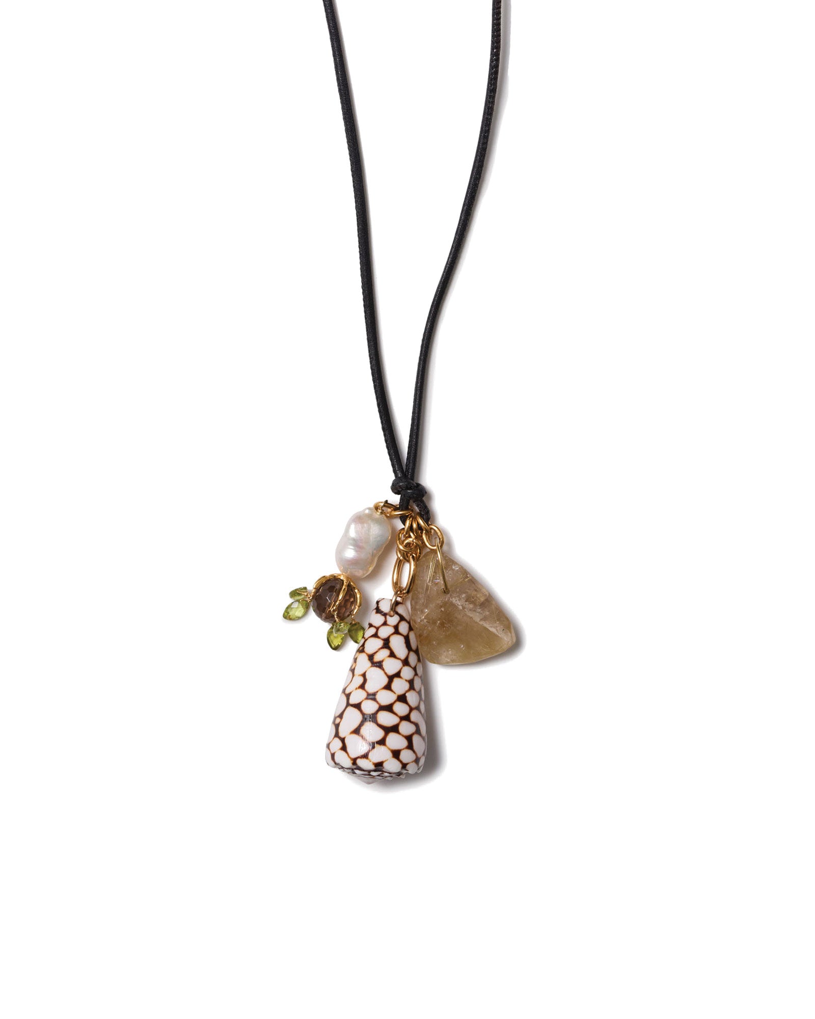 Manon Charm Necklace Multi 18k Gold Plated, Rutilated Quartz, Roman Glass