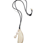 Haena Charm Necklace White Mother of Pearl Sterling Silver, Yellow Mussel Shell, Freshwater Baroque Pearls