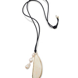 Haena Charm Necklace White Mother of Pearl Sterling Silver, Yellow Mussel Shell, Freshwater Baroque Pearls