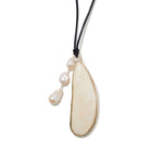 Haena Charm Necklace White Mother of Pearl Sterling Silver, Yellow Mussel Shell, Freshwater Baroque Pearls