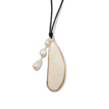 Haena Charm Necklace White Mother of Pearl Sterling Silver, Yellow Mussel Shell, Freshwater Baroque Pearls