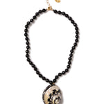 Beaded Shell Pendant Necklace 18k Gold Vermeil, Magpie Banded Shell, Onyx