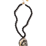 Beaded Shell Pendant Necklace 18k Gold Vermeil, Magpie Banded Shell, Onyx