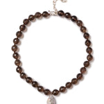 Smoky Onyx & Pearl Beaded Necklace Sterling Silver, Freshwater Pearl, Smoky Quartz