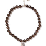 Smoky Onyx & Pearl Beaded Necklace Sterling Silver, Freshwater Pearl, Smoky Quartz